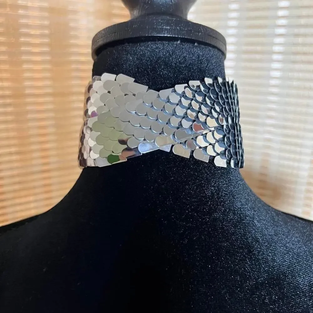 Vintage Disco Silver Fish Scale Belt/Choker Necklace